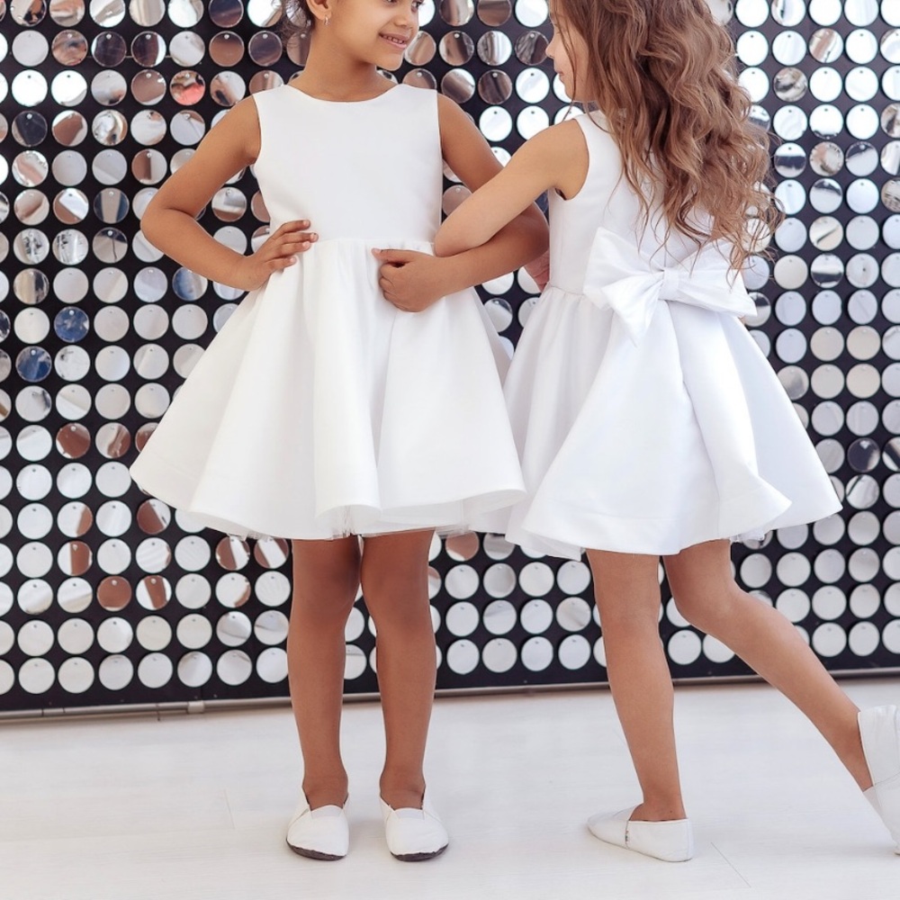 Two Flower Girl Dresses Handmade Ivory Bow Two Sizes 4T & 1 Year